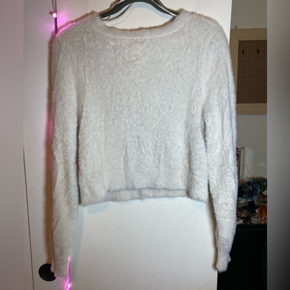 Aerie White Faux-Fur Cardigan Small Cropped EUC - Picture 8 of 11